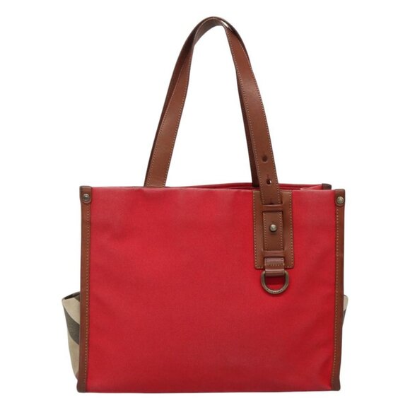BURBERRY Tote Bag Canvas Red Auth ti2657 - Picture 4 of 13